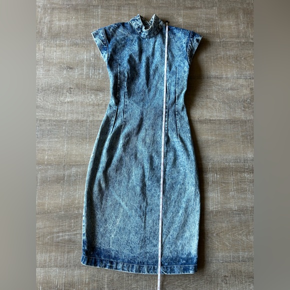 Vintage Paris Blues 90s Acid Wash Mock Neck Bodycon Backless Midi Dress - Picture 10 of 10